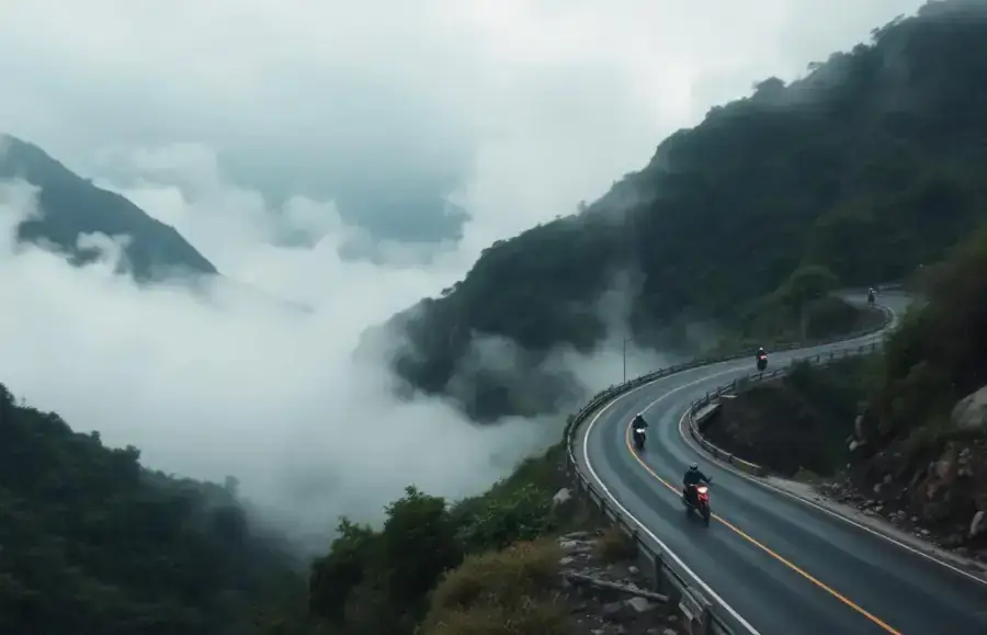 Mountain riding route through Northwest Vietnam highlands