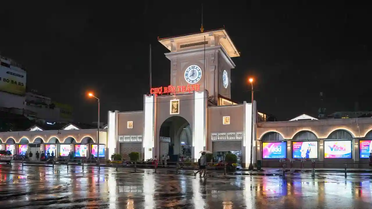 Ben Thanh Market at night in Ho Chi Minh City
