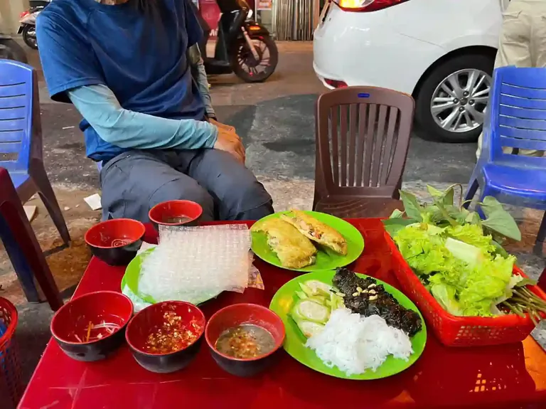Vietnamese banh xeo served at a local evening food stop in Saigon